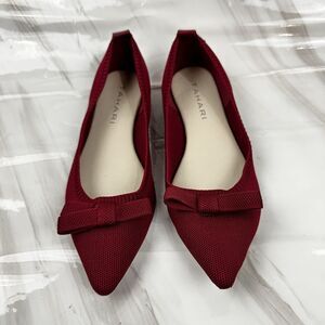 TAHARI “Athens” Women’s Sz 10 Ballet Flat Shoes Red Bow Textured Woven Comfort
